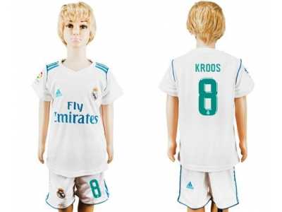 Real Madrid #8 Kroos White Home Kid Soccer Club Jersey