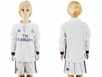 Real Madrid Blank Home Long Sleeves Kid Soccer Club Jersey