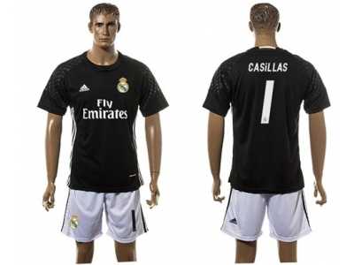 Real Madrid #1 Casillas Black Goalkeeper Soccer Club Jersey 1