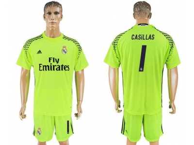Real Madrid #1 Casillas Shiny Green Goalkeeper Soccer Club Jersey