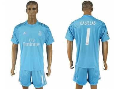 Real Madrid #1 Casillas Sky Blue Goalkeeper Soccer Club Jersey