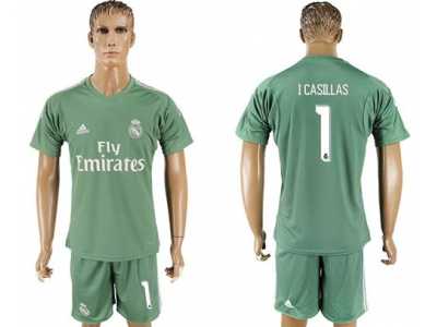 Real Madrid #1 I Casillas Green Goalkeeper Soccer Club Jersey