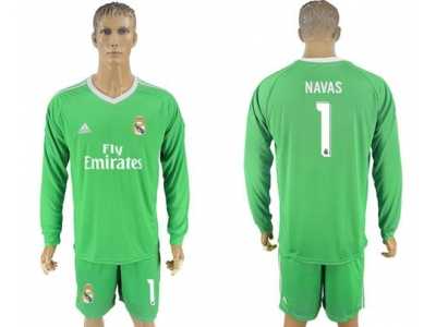 Real Madrid #1 Navas Green Goalkeeper Long Sleeves Soccer Club Jersey