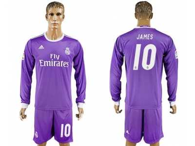 Real Madrid #10 James Away Long Sleeves Soccer Club Jersey 1