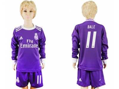 Real Madrid #11 Bale Away Long Sleeves Kid Soccer Club Jersey