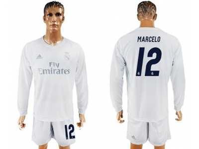 Real Madrid #12 Marcelo Marine Environmental Protection Home Long Sleeves Soccer Club Jersey