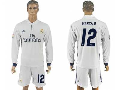 Real Madrid #12 Marcelo White Home Long Sleeves Soccer Club Jersey 1