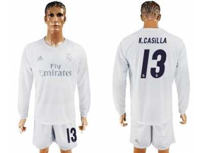 Real Madrid #13 K.Casilla Marine Environmental Protection Home Long Sleeves Soccer Club Jersey