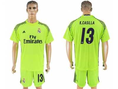 Real Madrid #13 K.Casilla Shiny Green Goalkeeper Soccer Club Jersey