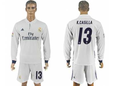 Real Madrid #13 K.Casillas White Home Long Sleeves Soccer Club Jersey 1