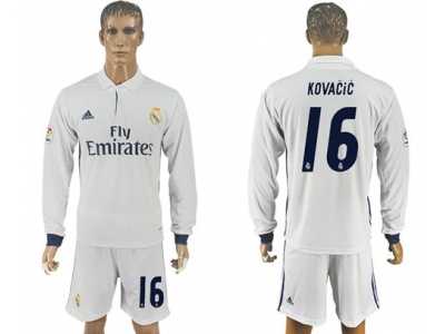 Real Madrid #16 Kovacic White Home Long Sleeves Soccer Club Jersey 1