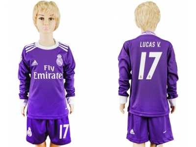 Real Madrid #17 Lucas V. Away Long Sleeves Kid Soccer Club Jersey