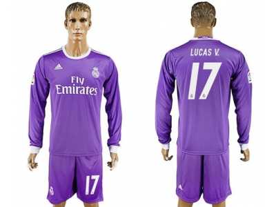 Real Madrid #17 Lucas.V Away Long Sleeves Soccer Club Jersey 1