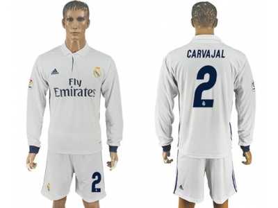 Real Madrid #2 Carvajal White Home Long Sleeves Soccer Club Jersey 1