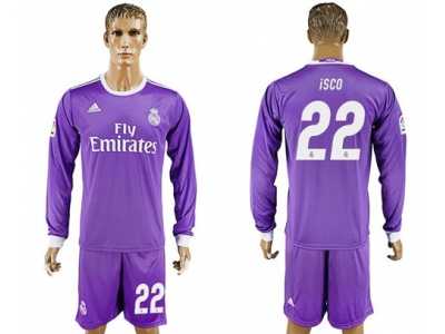Real Madrid #22 Isco Away Long Sleeves Soccer Club Jersey 1