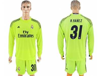 Real Madrid #31 R.Yanez Shiny Green Goalkeeper Long Sleeves Soccer Club Jersey