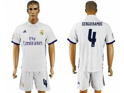 Real Madrid #4 Sergio Ramos White Home Soccer Club Jersey 3