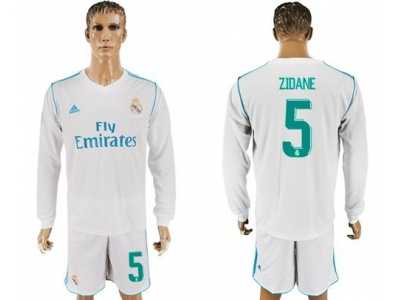 Real Madrid #5 Zidane White Home Long Sleeve Soccer Club Jersey