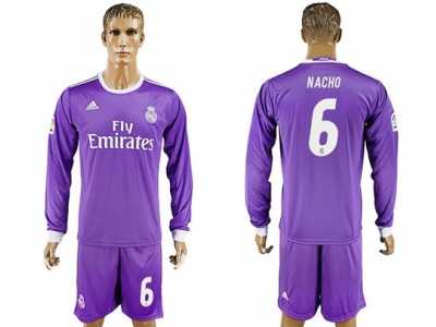 Real Madrid #6 Nacho Away Long Sleeves Soccer Club Jersey 1