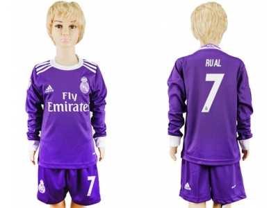 Real Madrid #7 Rual Away Long Sleeves Kid Soccer Club Jersey