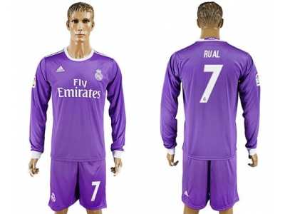 Real Madrid #7 Rual Away Long Sleeves Soccer Club Jersey
