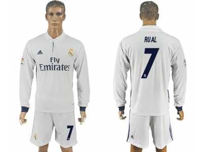 Real Madrid #7 Rual White Home Long Sleeves Soccer Club Jersey