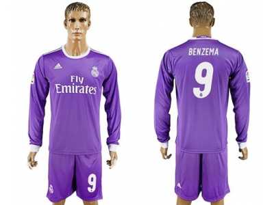 Real Madrid #9 Benzema Away Long Sleeves Soccer Club Jersey 1