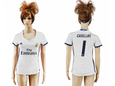 Women's Real Madrid #1 Casillas Home Soccer Club Jersey2