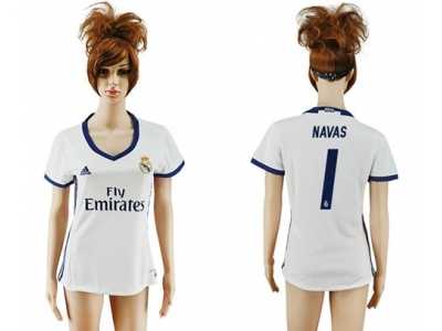 Women's Real Madrid #1 Navas Home Soccer Club Jersey3