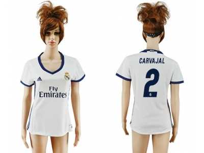 Women's Real Madrid #2 Carvajal Home Soccer Club Jersey3