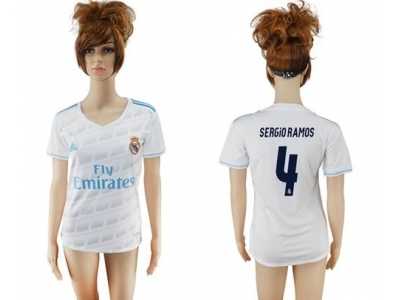 Women's Real Madrid #4 Sergio Ramos Home Soccer Club Jersey2