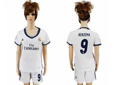 Women's Real Madrid #9 Benzema Home Soccer Club Jersey3