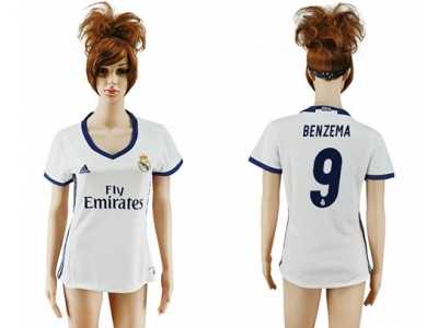 Women's Real Madrid #9 Benzema Home Soccer Club Jersey4