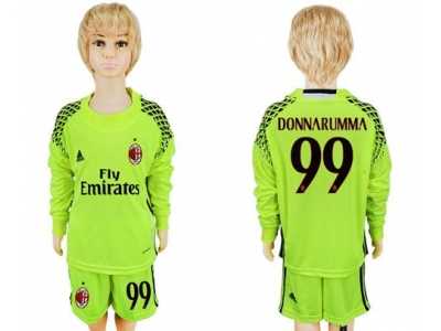 AC Milan #99 Donnarumma Shiny Green Long Sleeves Kid Soccer Club Jersey