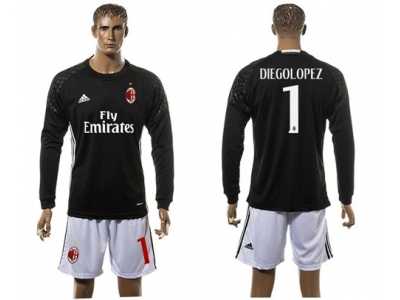 AC Milan #1 Diegolopez Black Goalkeeper Long Sleeves Soccer Club Jersey