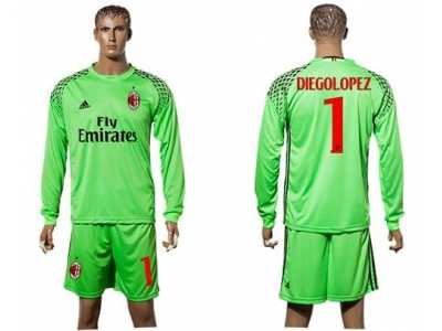 AC Milan #1 Diegolopez Green Goalkeeper Long Sleeves Soccer Club Jersey