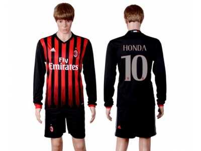 AC Milan #10 Honda Home Long Sleeves Soccer Club Jersey1