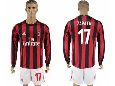AC Milan #17 Zapata Home Long Sleeves Soccer Club Jersey