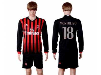 AC Milan #18 Montolivo Home Long Sleeves Soccer Club Jersey1