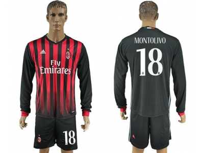 AC Milan #18 Montolivo Home Long Sleeves Soccer Club Jersey2