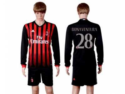 AC Milan #28 Bonaventura Home Long Sleeves Soccer Club Jersey