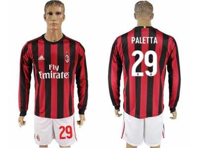 AC Milan #29 Paletta Home Long Sleeves Soccer Club Jersey