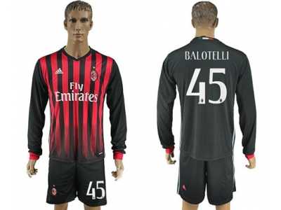 AC Milan #45 Balotelli Home Long Sleeves Soccer Club Jersey1
