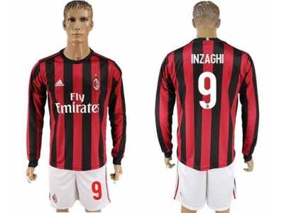 AC Milan #9 Inzaghi Home Long Sleeves Soccer Club Jersey