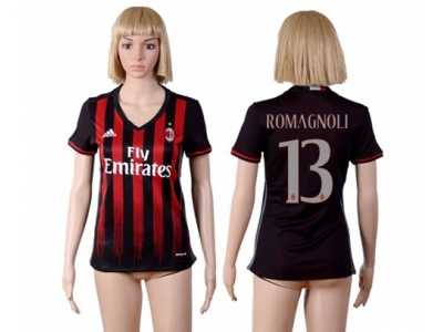 Women's AC Milan #13 Romagnoli Home Soccer Club Jersey1