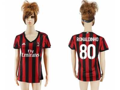 Women's AC Milan #80 Ronaldinho Home Soccer Club Jersey