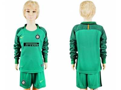 Inter Milan Blank Green Goalkeeper Long Sleeves Kid Soccer Club Jersey