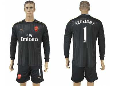 Arsenal #1 Szczesny Black Long Sleeves Goalkeeper Soccer Club Jersey