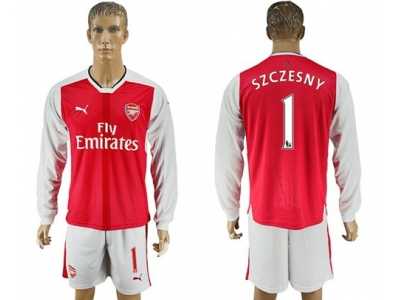 Arsenal #1 Szczesny Red Home Long Sleeves Soccer Club Jersey