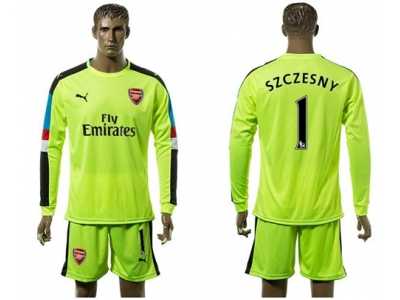 Arsenal #1 Szczesny Shiny Green Goalkeeper Long Sleeves Soccer Club Jersey
